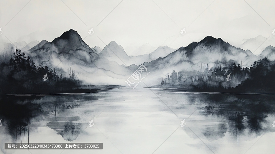 山水風(fēng)光禪意水彩畫(huà)