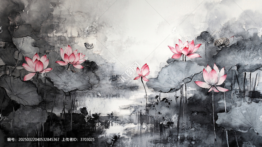 意境風(fēng)景畫水彩荷花