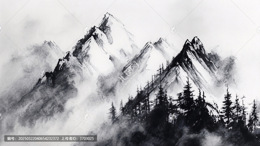 云霧雪山風(fēng)光水墨畫(huà)