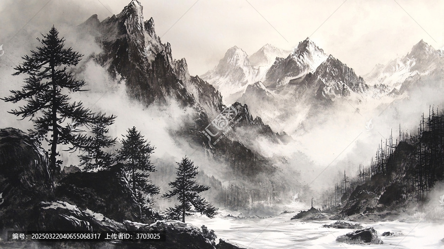 水墨數(shù)字畫(huà)山水畫(huà)壁紙