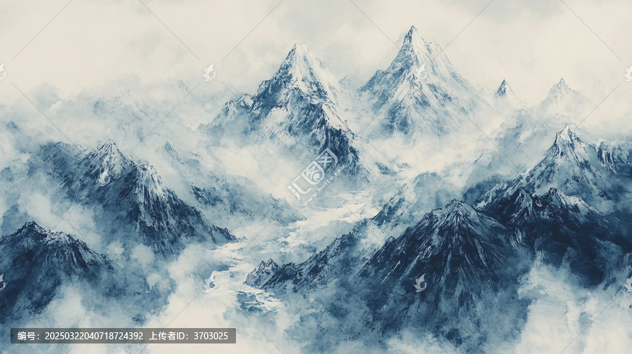 繪畫雪山