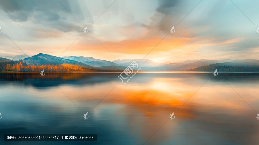 霞光遠(yuǎn)山倒影剪影湖面