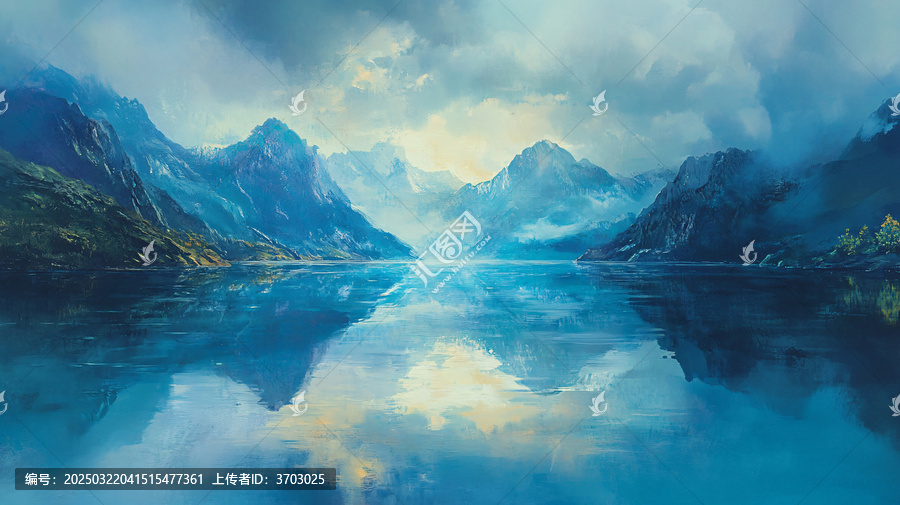 藍色湖水遠山