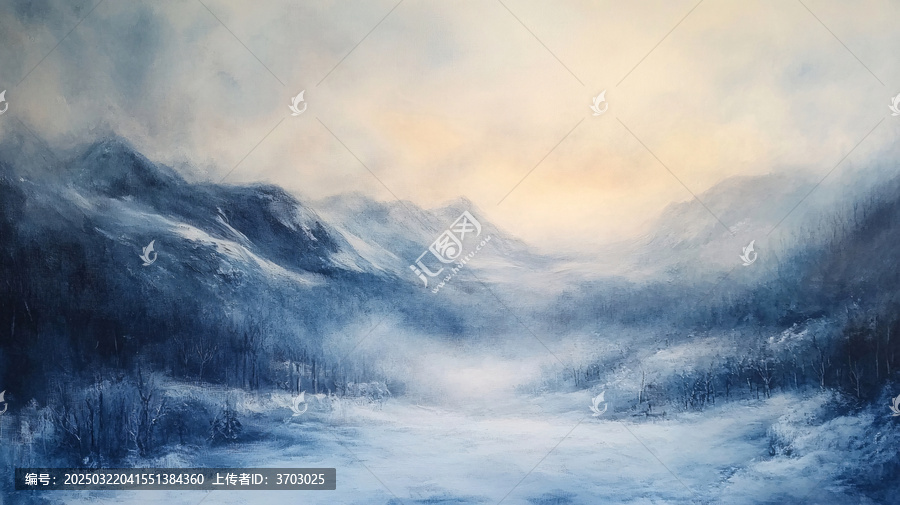 雪山油畫