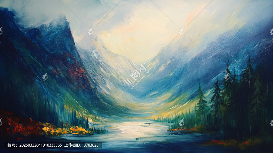 唯美山水油畫