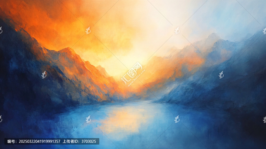煙霧繚繞意境山水畫