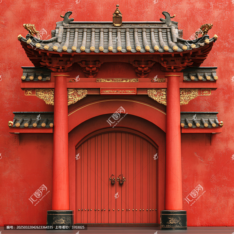 中式紅色廟門