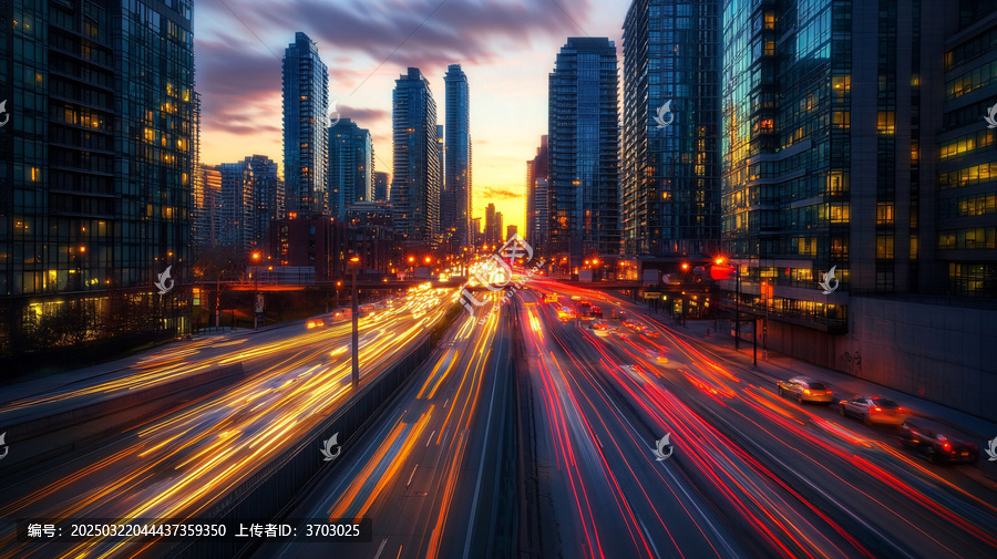 夕陽下的城市快車道