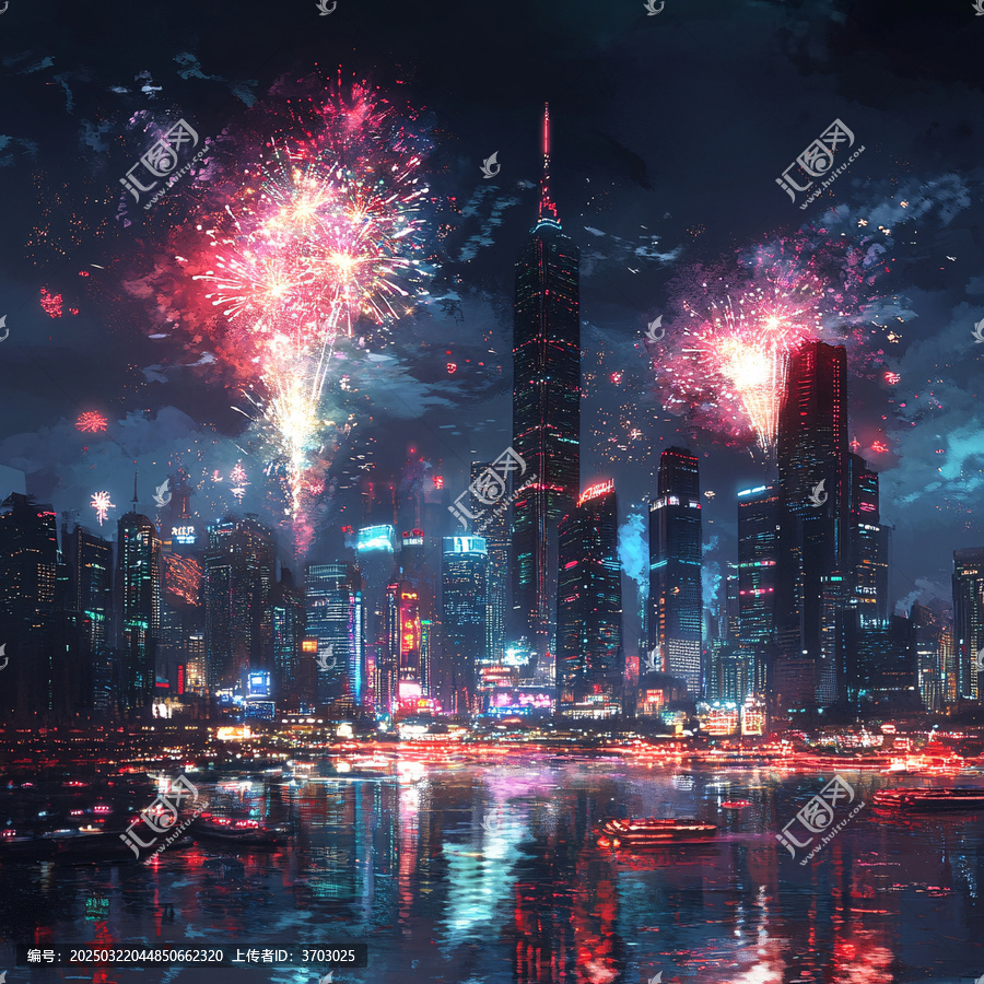 新年夜煙花城景