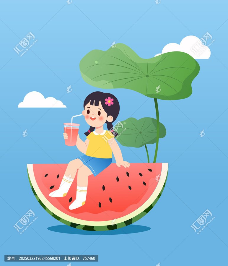 喝西瓜汁的小女孩