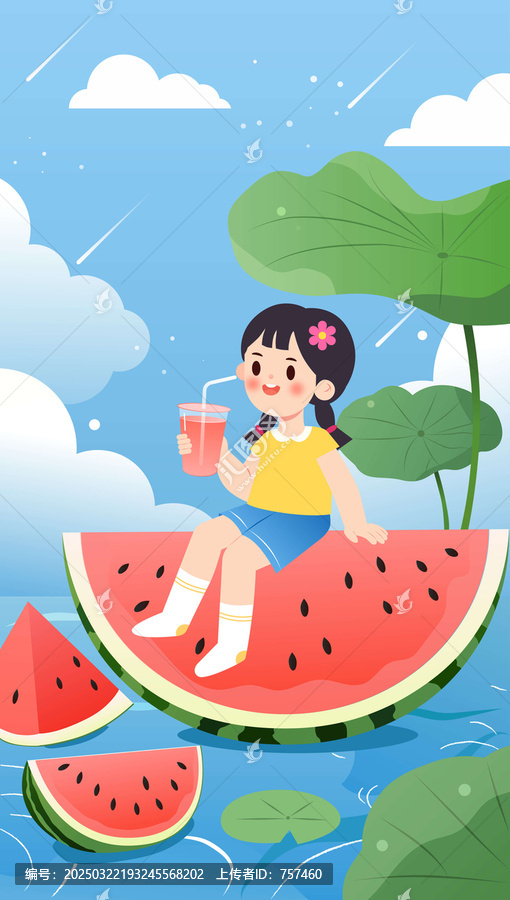 西瓜和游泳圈女孩