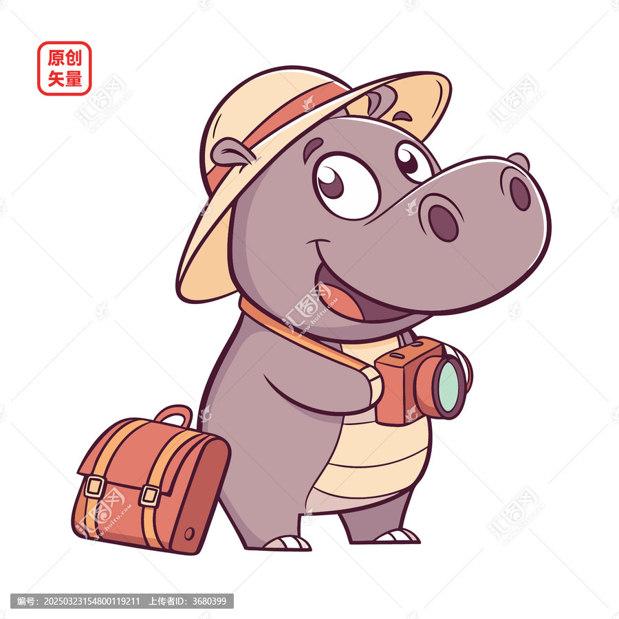 矢量插圖動物外出旅游河馬
