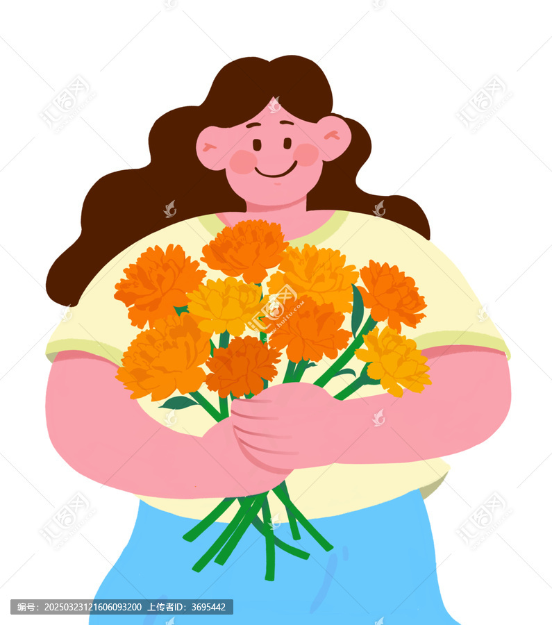 女孩捧著花