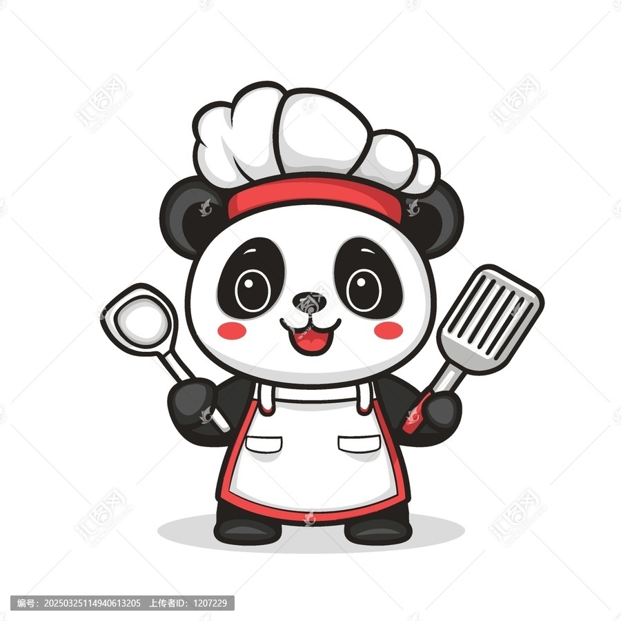 可愛熊貓廚師拿鍋鏟