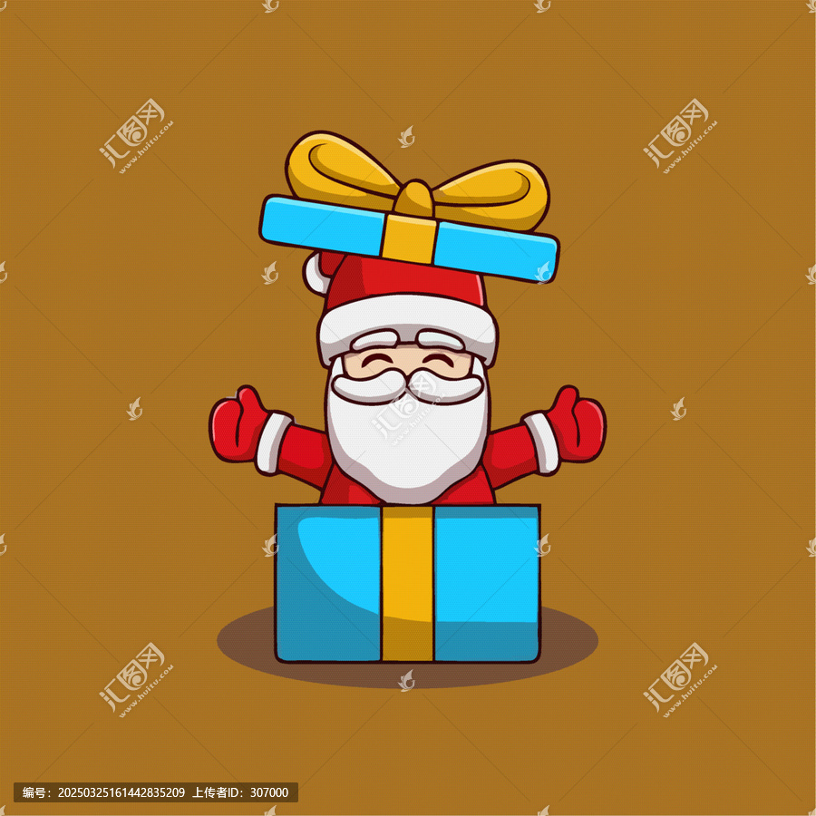 頭戴禮物圣誕老人形象卡通Q版兒童插畫