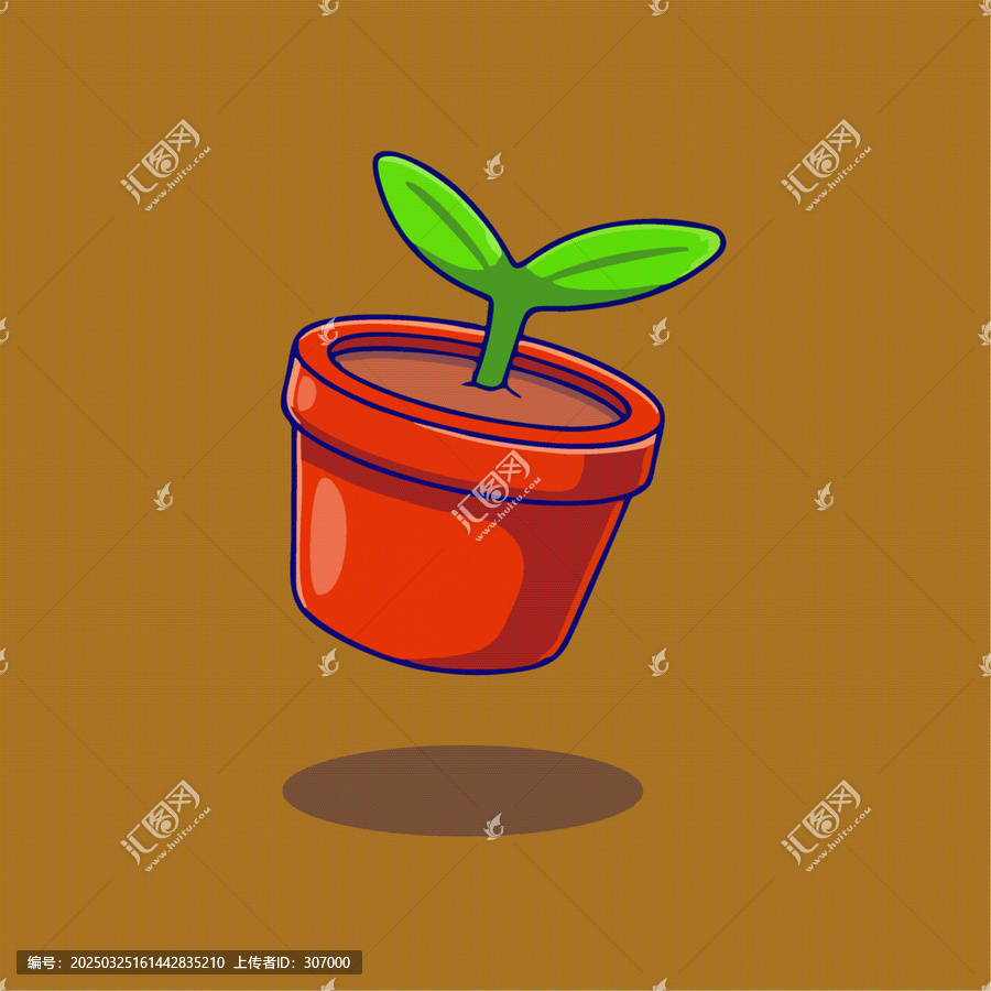 紅色花盆綠葉的幼苗圖案卡通Q版兒童插畫