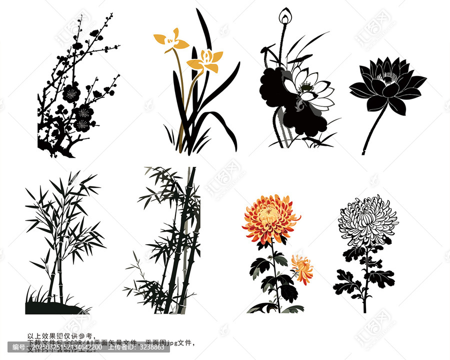 梅蘭竹菊蓮四君子剪影