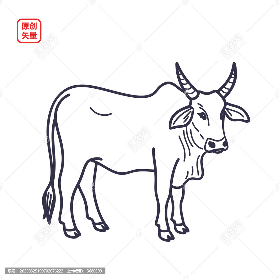 矢量插圖簡約線條印度牛