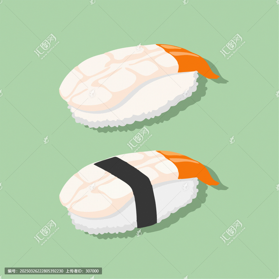 兩種不同樣式的蝦肉壽司卡通圖案