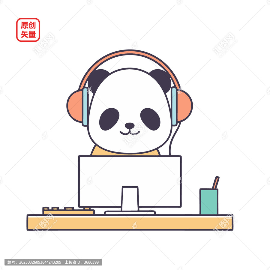 矢量插圖動(dòng)物卡通戴耳機(jī)熊貓