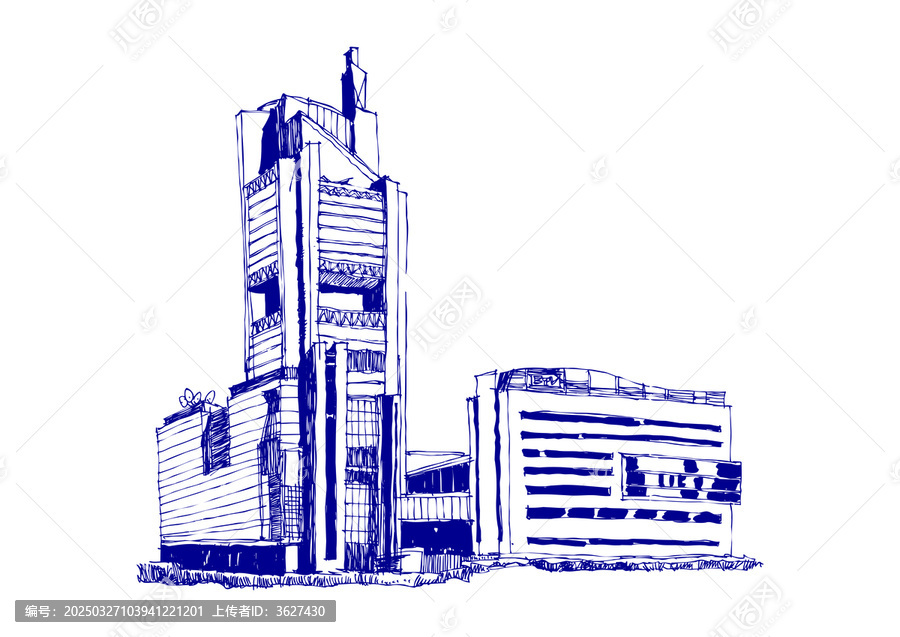 北京電視臺建筑手繪線稿