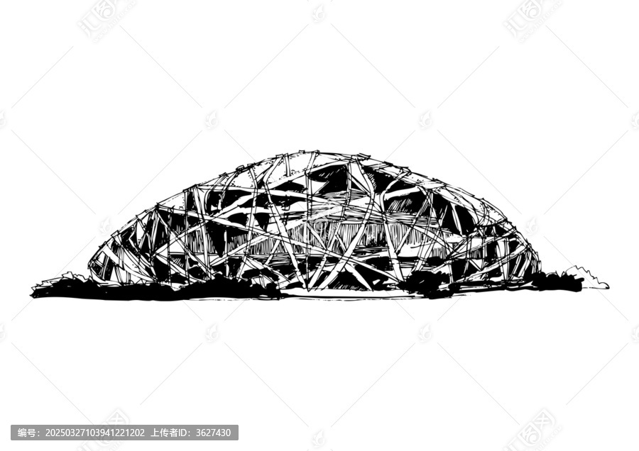 鳥巢建筑仰視角度手繪鋼筆畫線稿