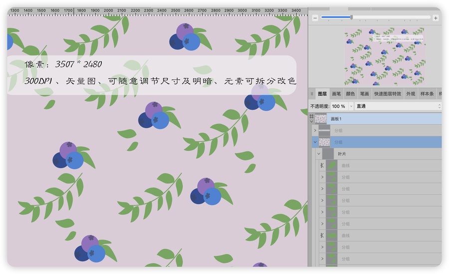 復(fù)古風藍莓背景矢量插畫