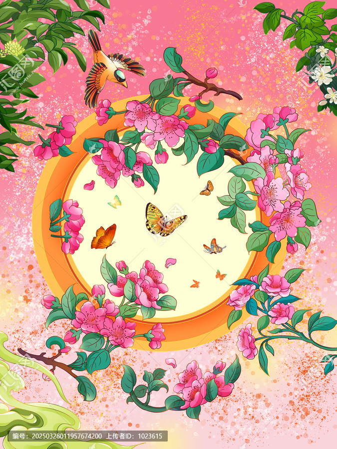 山茶花開春季節(jié)氣鮮花主題插畫