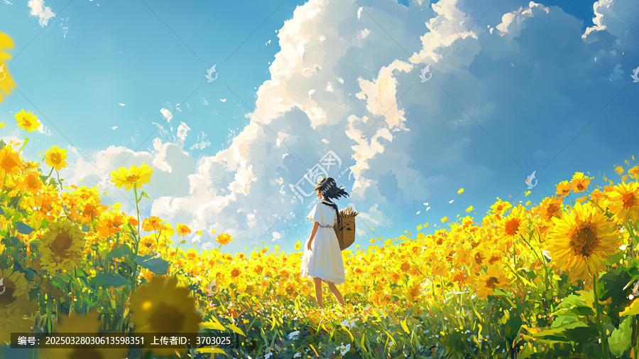 向日葵花叢中的少女
