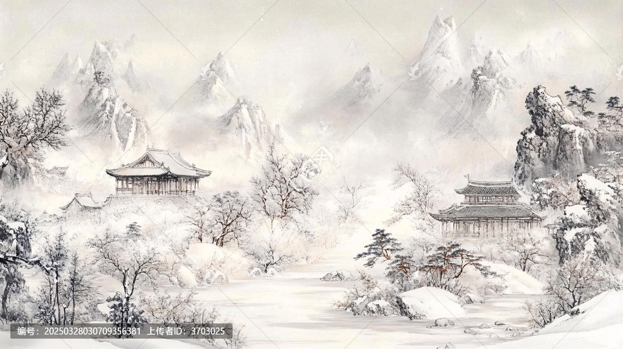 粉彩雪景圖
