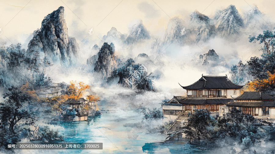山水樓閣雅致意境風(fēng)