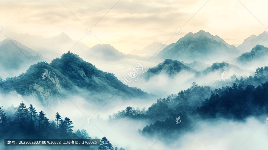 墨韻禪意山峰云霧意境