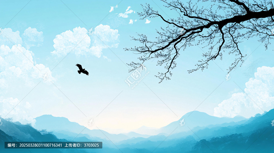 山水飛鳥意境山水
