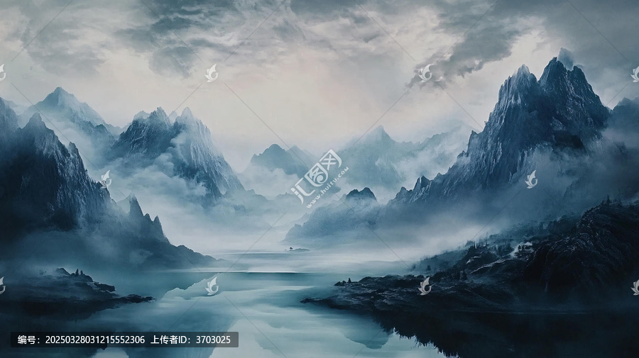 藍色夢幻山水風情