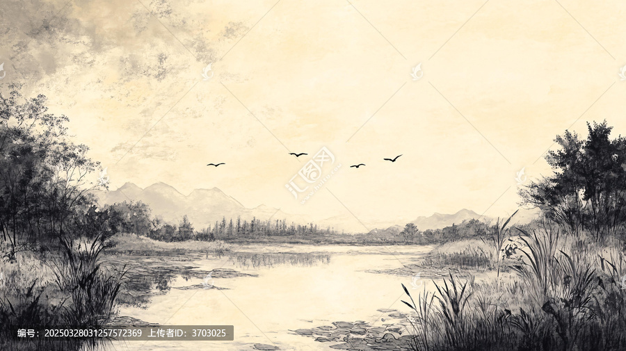 黃昏水墨畫
