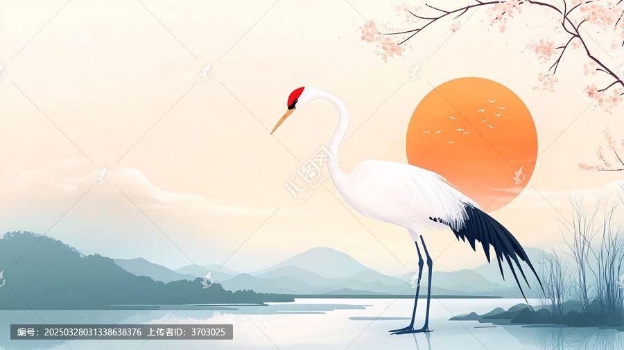 旭日東升仙鶴