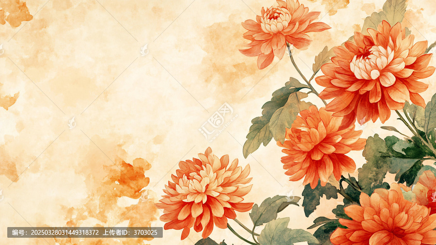 水彩牡丹花鳥壁畫
