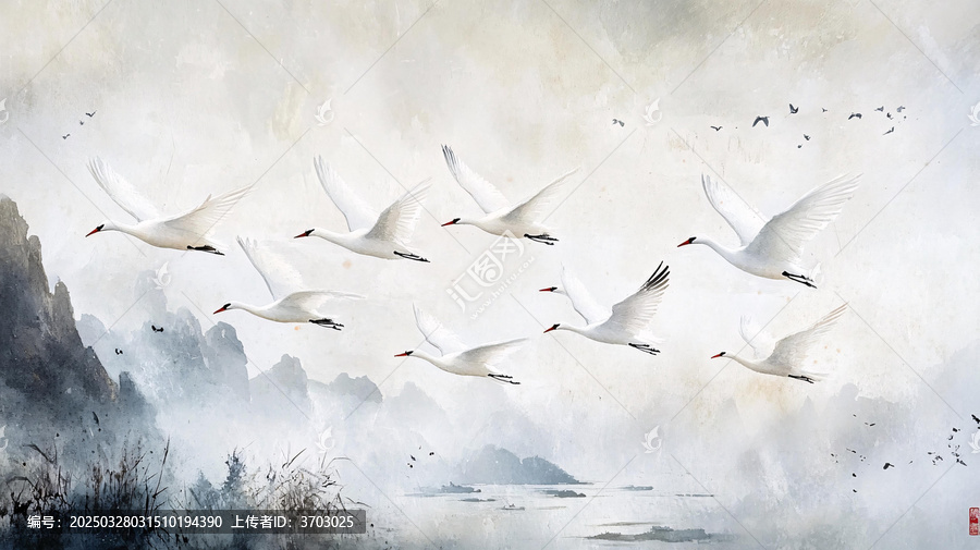 仙鶴古風(fēng)山水