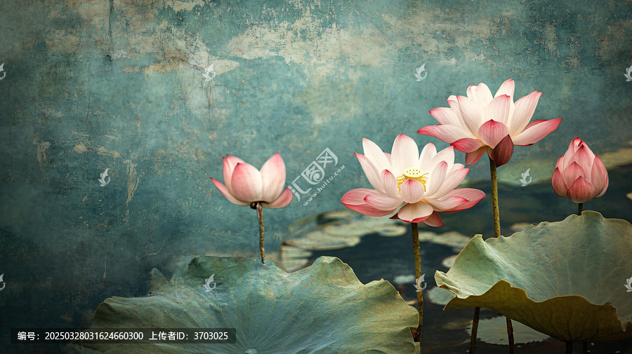 藍(lán)背景荷花