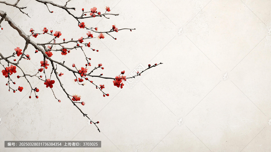 工筆紅墻梅花