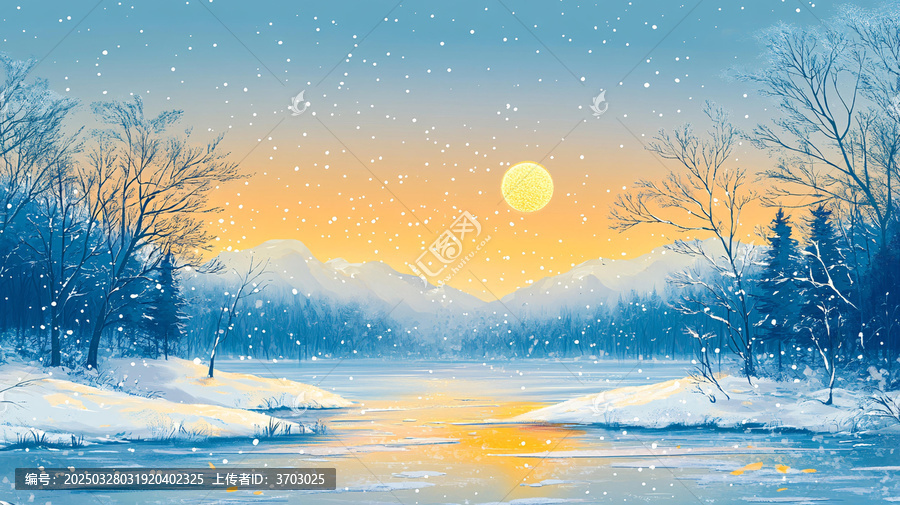 雪夜風(fēng)景無框畫