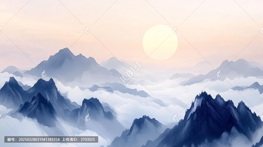 紅日水墨山水