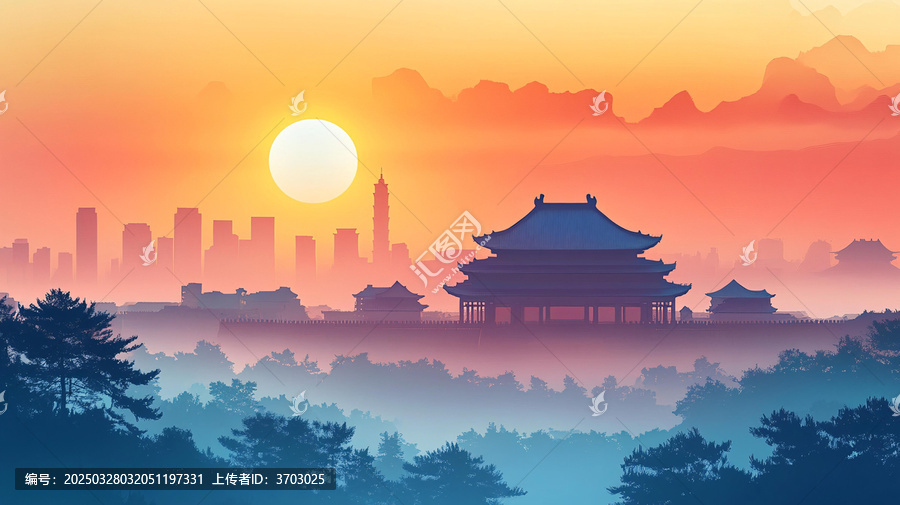 景山落日全景
