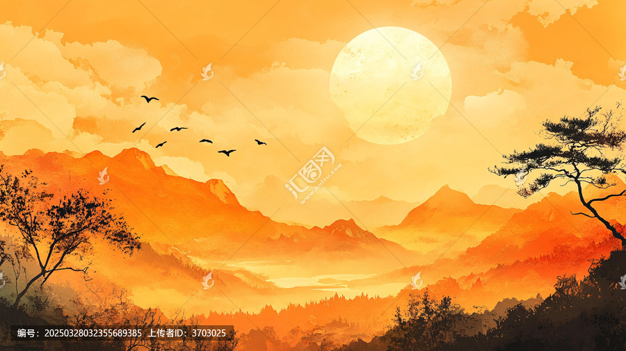 紅日水墨山水