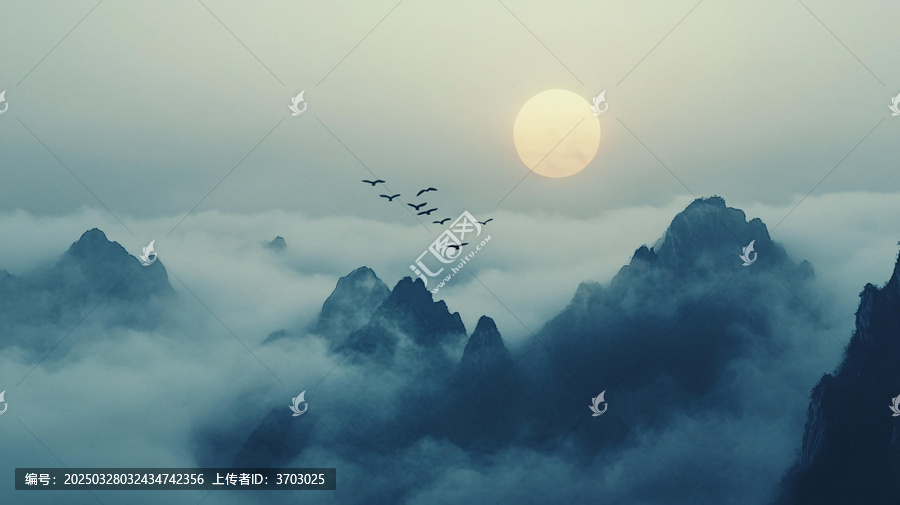 旭日東升暈染煙霧