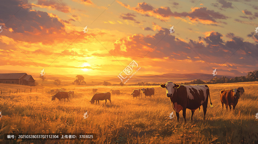 牧場夕陽下的寧靜