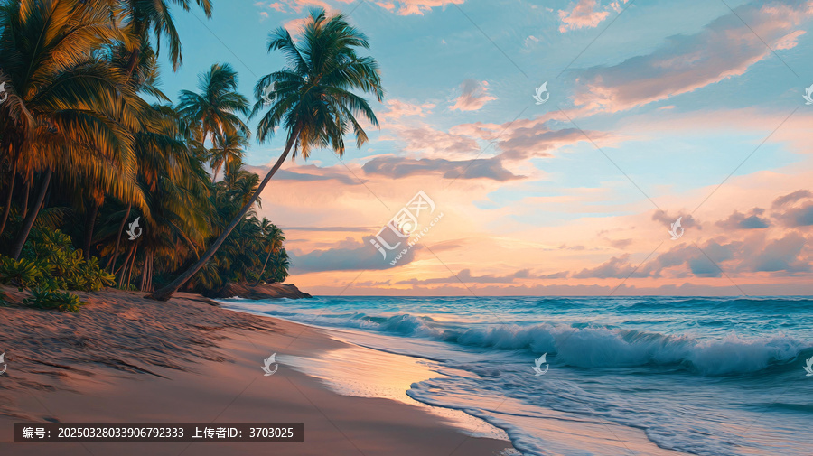 海邊夕陽椰樹