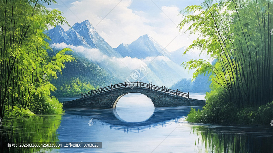 竹林河流山水