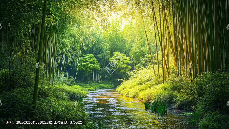 陽(yáng)光竹林小溪