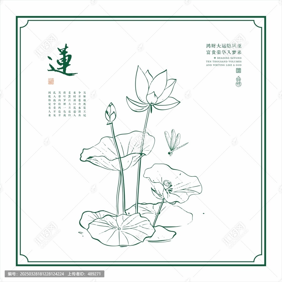 蓮花荷花矢量插圖線描